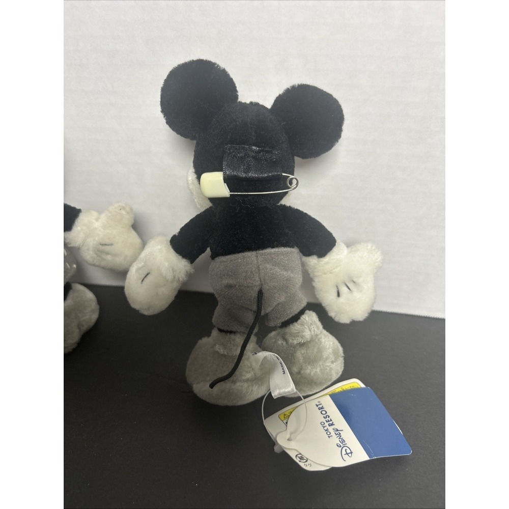 Tokyo Disney Minnie And Mickey Classic Monochrome Plush Beanie"s RARE - Picture 5 of 8
